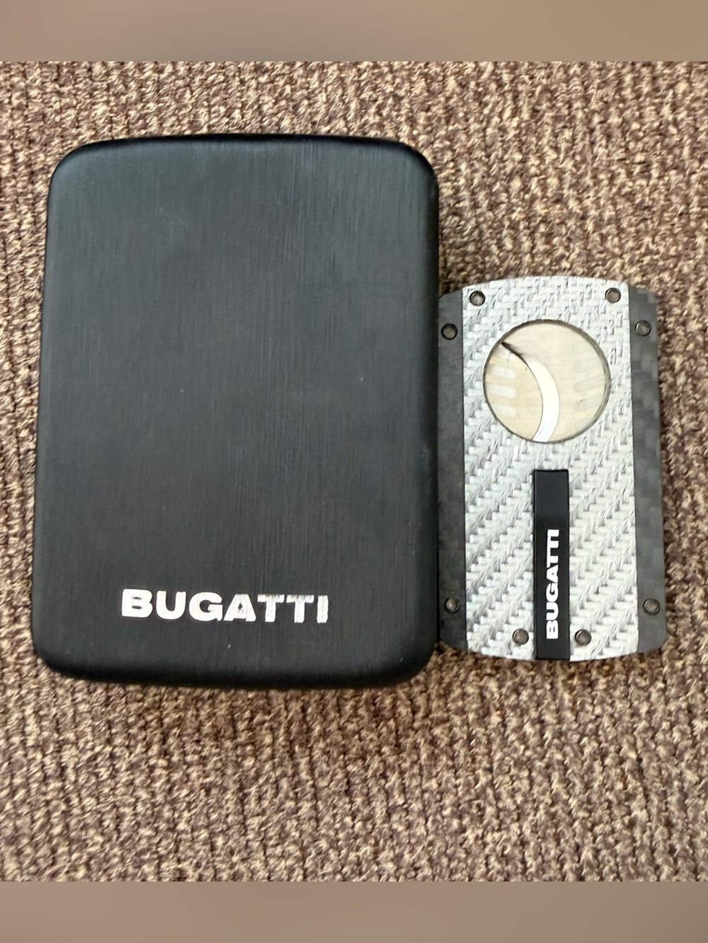 Bugatti Carbon Fiber Cigar Cutter - Silver-with black hard case